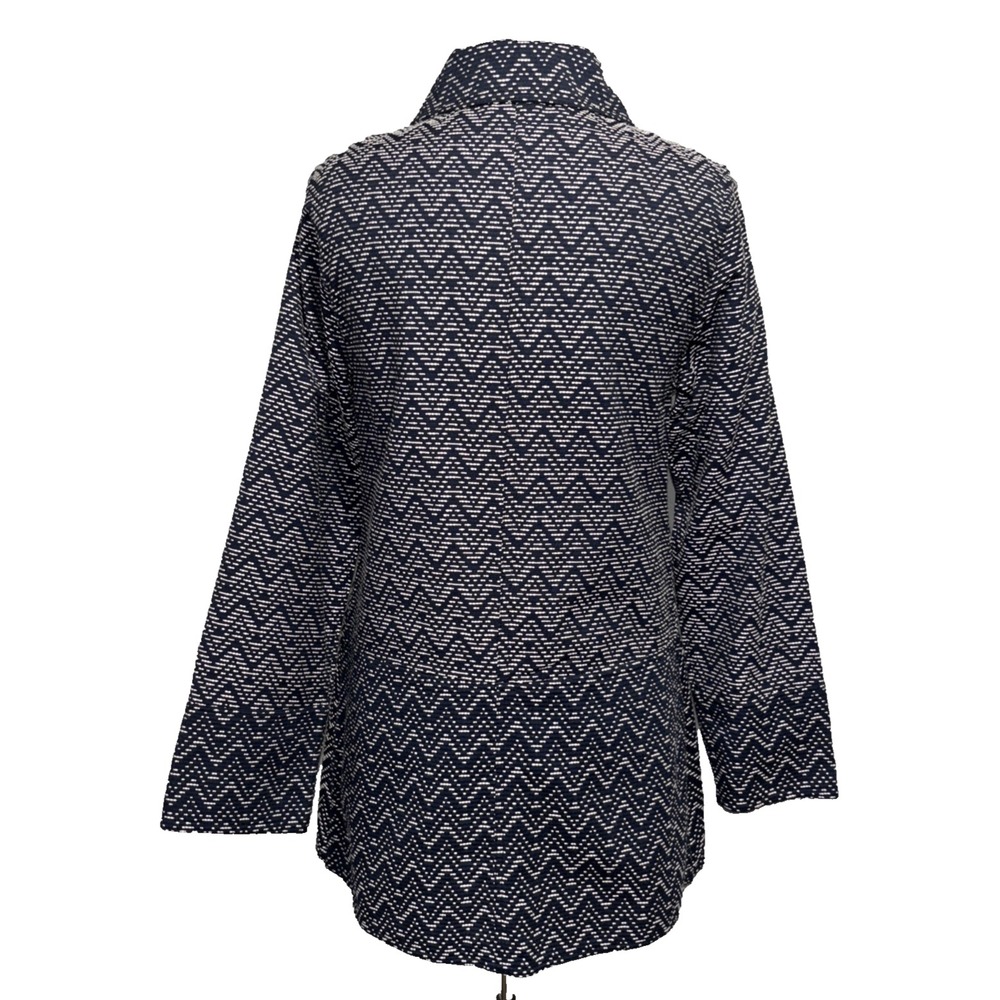 NEW La Blend Chevron Long Jacket Sz M Navy White Long Sleeve Reversible Pockets - Picture 3 of 12